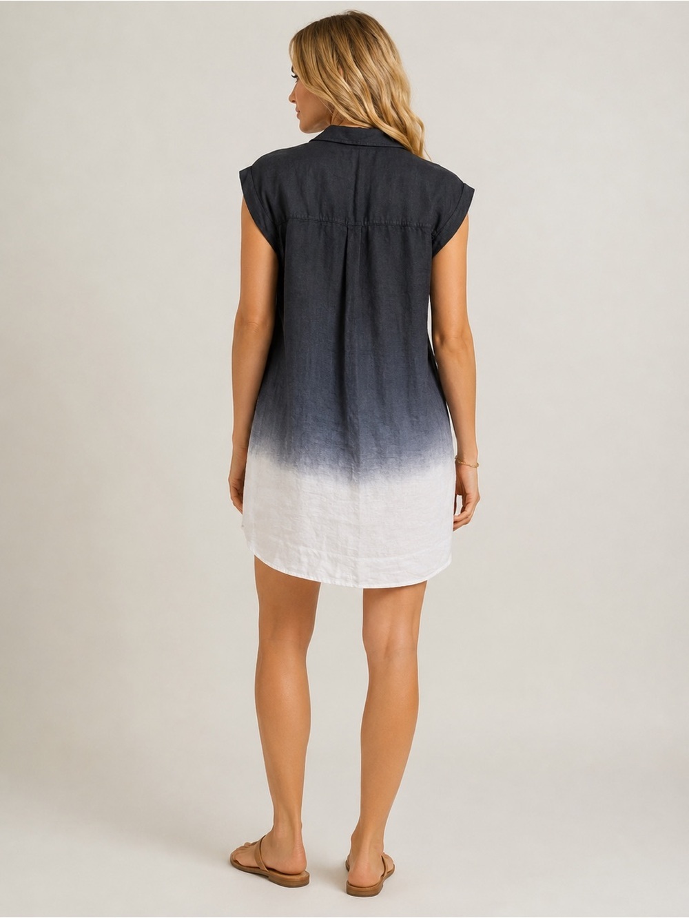 Pure Amici 100% Linen Ombré Sleeveless Button Front Mini Dress 25562 - Picture 2 of 11